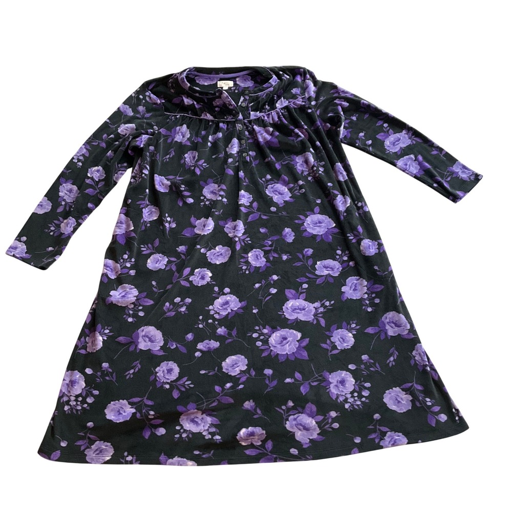 Aria Collection Womens Purple Floral Nightgown Dress Size L Long Sleeve